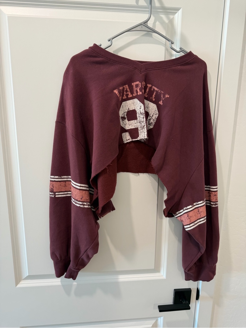 Urban outfitters Maroon Cropped Varsity Pullover Sweater with Graphic 92